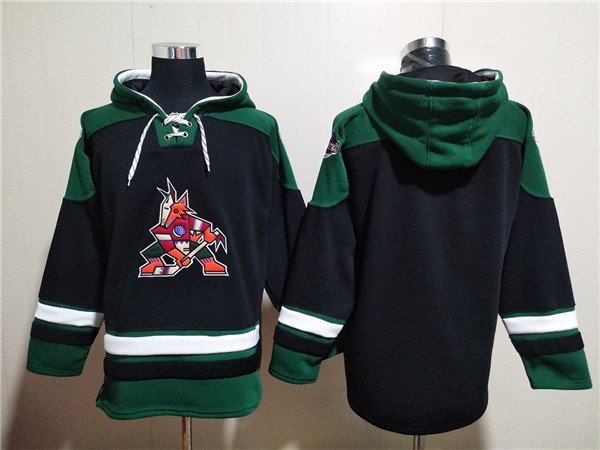 Men's Arizona Coyotes Blank Black Green Lace-Up Pullover Jersey Hoodie
