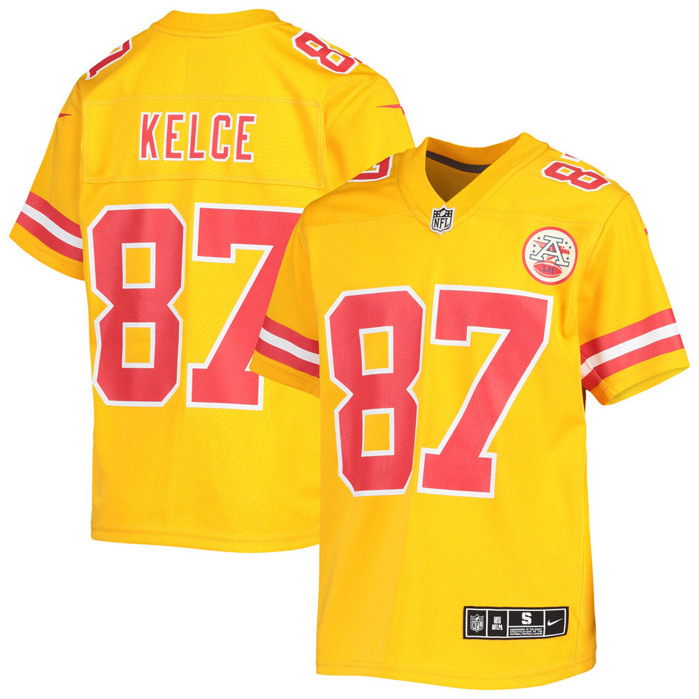 Youth Kansas City Chiefs Travis Kelce Inverted Team Game Jersey Gold