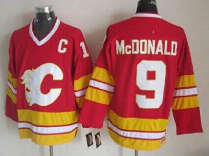 Men's Calgary Flames #9 Lanny McDonald Red Third Throwback CCM Jersey