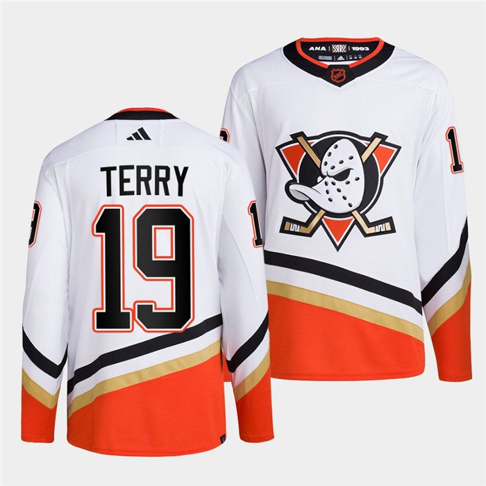 Men's Anaheim Ducks #19 Troy Terry White Reverse Retro 2.0 Stitched Hockey Jersey
